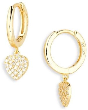 Argento Vivo Pavé Crystal Heart Drop Huggie Hoop Earrings - Metallic