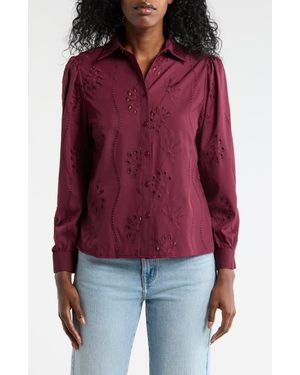 Forgotten Grace Eyelet Hidden Placket Top - Red