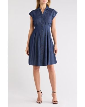 Tommy Hilfiger Button Front Chambray Shirtdress - Blue