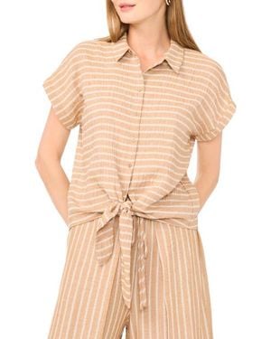 Halogen® Printed Button-Up Top - Natural