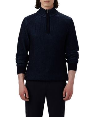 Bugatchi Quarter Zip Merino Wool Sweater - Blue