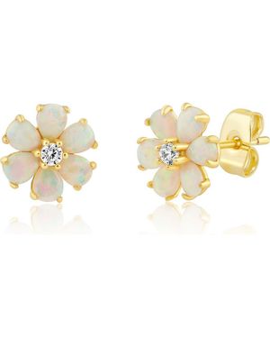 Sienna Vale Opal & Cubic Zirconia Daisy Stud Earrings - Metallic