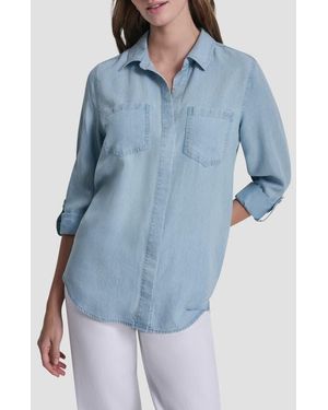 DKNY Chambray Button Front Top - Blue