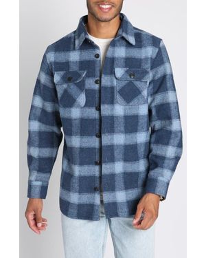 Jachs New York Plaid Faux Shearling Lined Shirt Jacket - Blue