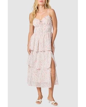 Lush Bustier Ruffled Tiered Sundress - Pink