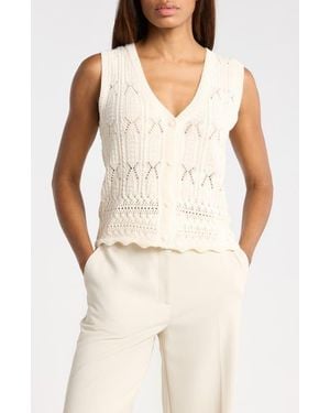 Tahari Crochet Sweater Vest - Natural