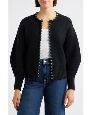 Wit & Wisdom Faux Pearl Trim Cardigan - Black