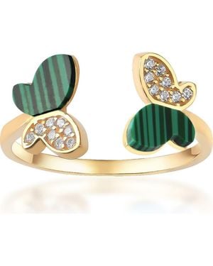 Gabi Rielle 14K Plated Sterling Pave Cz Malachite Butterfly Open Band Ring - Green