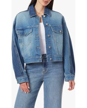 Habitual Colorblock Denim Trucker Jacket - Blue