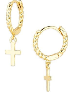 Argento Vivo Cross Dangle Twist Huggie Hoop Earrings - Metallic