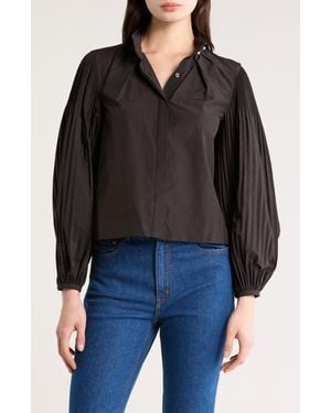10 Crosby Derek Lam Derek Lam Crosby Lupa Pleated Long Sleeve Button-Up Shirt - Black