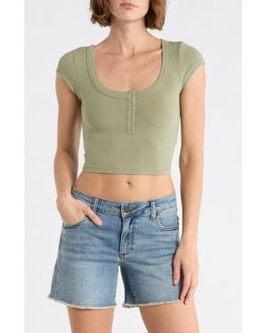 Blu Pepper Snap Front Cap Sleeve Crop Henley - Green