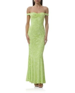 AFRM Morgan Floral Mesh Off The Shoulder Dress - Green