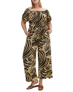 City Chic Erica Swirl Off The Shoulder Jumpsuit - Multicolor
