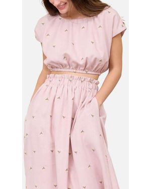Blu Pepper Floral Embroidered Crop Top - Pink