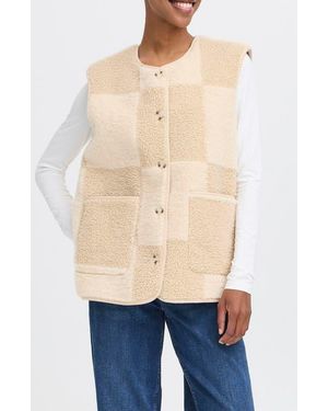Ichi Patchwork Faux Shearling Vest - Blue