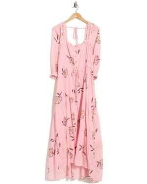 Free People Morning Meadows Floral Lace Trim Maxi Dress - Pink