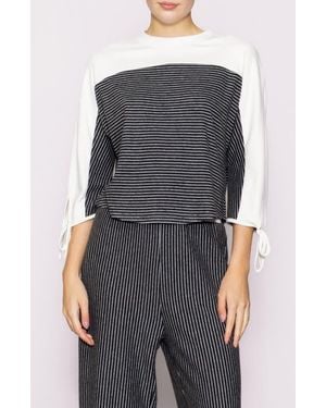 MELLODAY Stripe Knit Top - Black