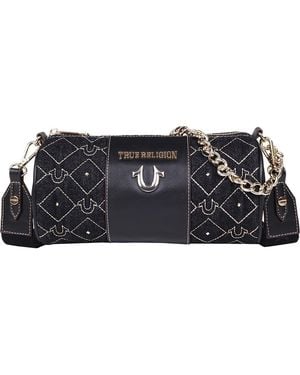 True Religion Studded Horseshoe Denim Barrel Bag - Black