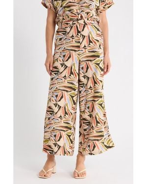Adrianna Papell Printed Wide Leg Pants - Natural