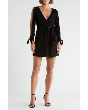 Go Couture Long Sleeve Wrap Dress - Black
