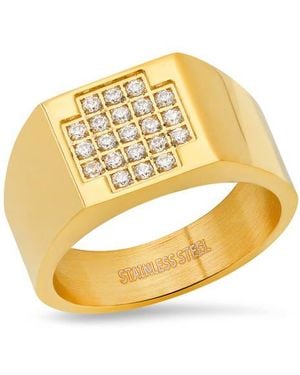 HMY Jewelry CZ Cross Face Stainless Steel Ring - Metallic