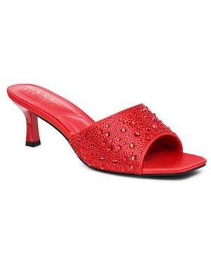 Nicole Miller Rhinestone Embellished Mule Heeled Sandal - Red