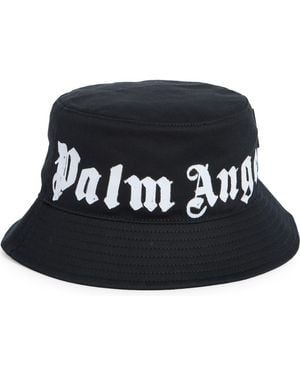 Palm Angels Logo Cotton Bucket Hat - Black