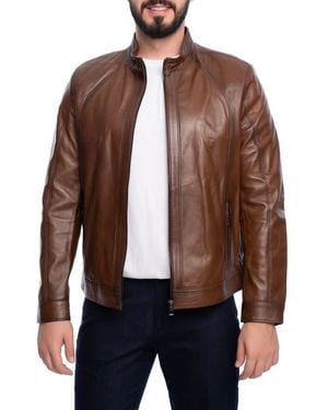 VELLAPAIS Smooth Leather Jacket - Brown