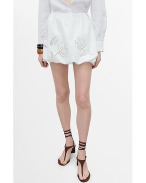 Mango Embroidered Bubble Hem Skirt - White