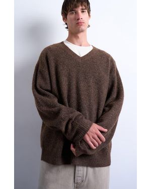 TOPMAN Oversize V-Neck Rib Sweater - Brown