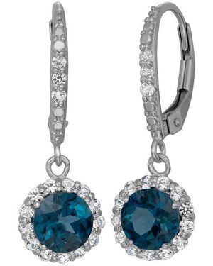 FZN Sterling Created Sapphire Drop Earrings - Blue