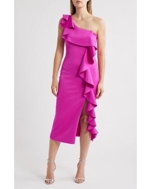 Black Halo Maris Ruffle One-Shoulder Midi Dress - Pink