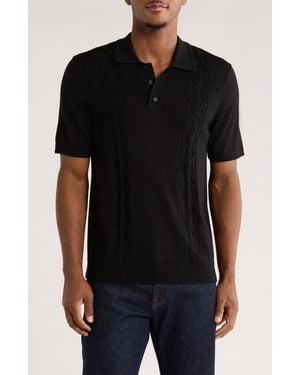 Truth Stitch Panel Wool Blend Polo - Black