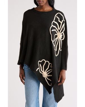 DR2 by Daniel Rainn Asymmetric Floral Embroidered Top - Black