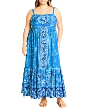 City Chic Eden Print Maxi Sundress - Blue
