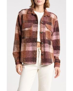 Beach Lunch Lounge Tory Boxy Crop Plaid Shacket - Brown