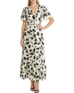 Maggy London Flutter Sleeve Tiered Ruffle Maxi Dress - Multicolor