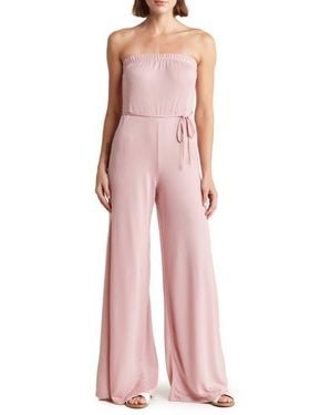 Go Couture Strapless Tube Jumpsuit - Pink