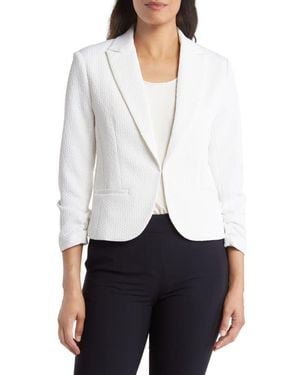 Amanda + Chelsea Ruched Sleeve Jacquard Blazer - White