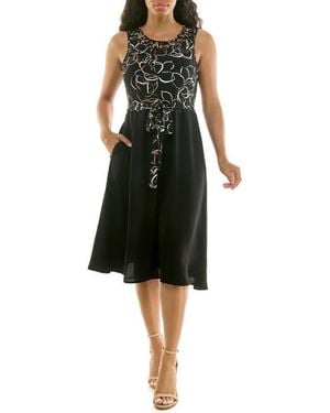 Nina Leonard Tie Waist A-Line Dress - Black