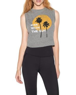 Spiritual Gangster Shady Palm Crawford Crop Cotton Graphic Tank - Blue
