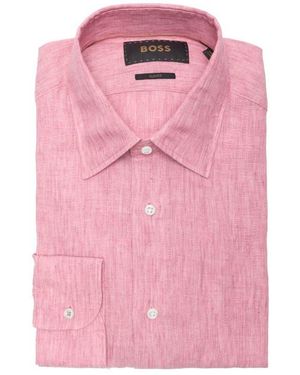 BOSS Hays Kent Slim Fit Linen Dress Shirt - Pink