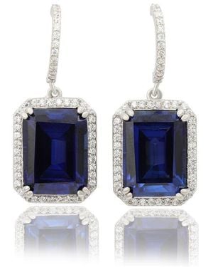 Suzy Levian Cubic Zirconia Halo Drop Earrings - Blue
