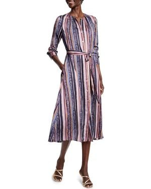 NIC+ZOE Loren Animal Stripe Long Sleeve Midi Shirtdress - Purple