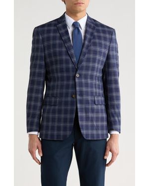 Gino Vitale Slim Fit Plaid Blazer - Blue