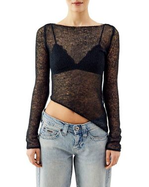 BDG Asymmetric Open Stitch Sweater - Black