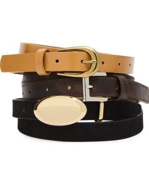 Steve Madden Set Of 3 Faux Leather & Faux Suede Belts - Black