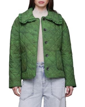 Avec Les Filles Ruffle Collar Quilted Jacket - Green