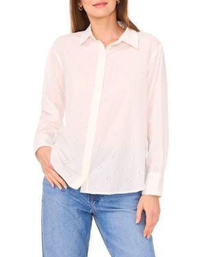 Vince Camuto Cotton Eyelet Button-Up Shirt - Blue